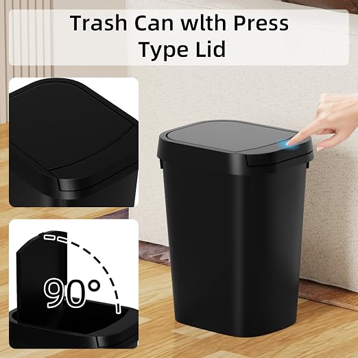 KSSKSS 3 Pack Bathroom Small Trash Can with Lid, 2.6 Gallon Slim Garbage Bin with Pop-Up Lid, 10L Plastic Wastebasket for Bedroom, Office, Kitchen, Toilet (Three Colors)