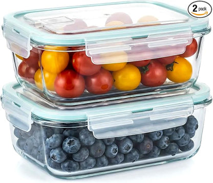 2 Pack Fruit Storage Containers for Fridge, Glass Fruit Containers for Fridge with Airtight Lid, Airflow Vent Design to Keep Produce Fresh Longer, Ideal for Fruits and Vegetables Storage