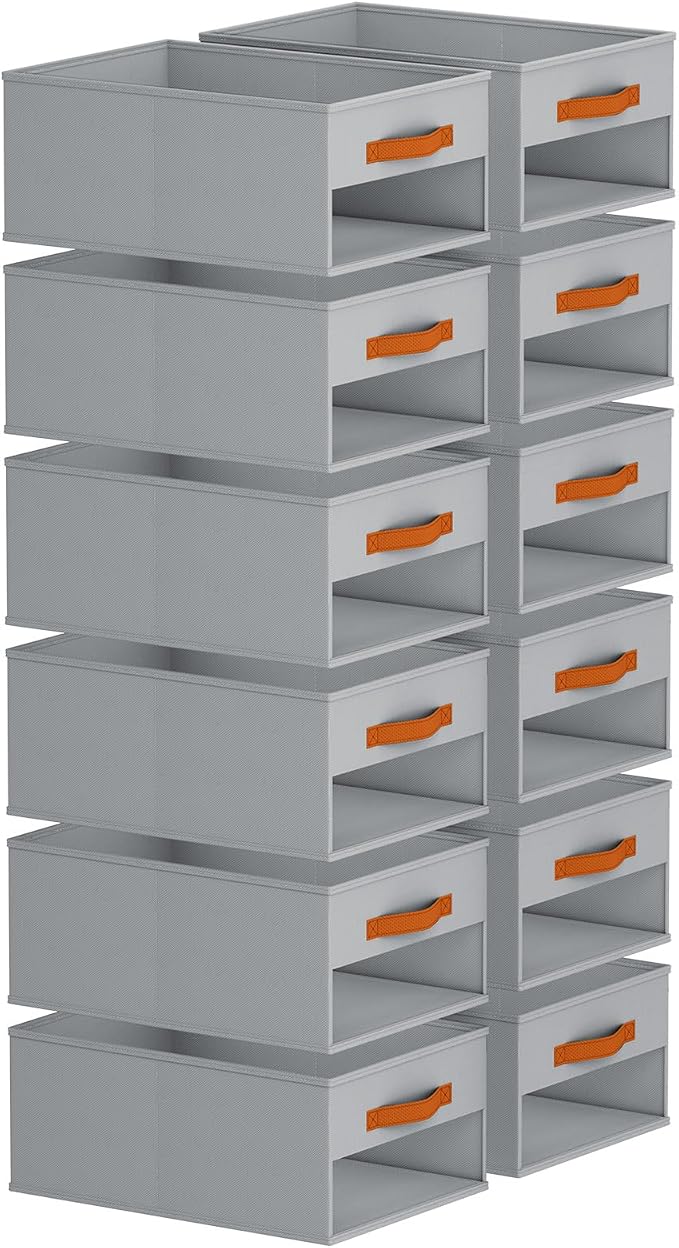 Homsorout Drawer Organizers and Storage - 12 Pack Foldable Pants Organizer with Clear Window & Handles, Fabric Closet Organizer for Clothes, Jeans, Sweaters, Towels, T-shirt, Scarf (Grey)
