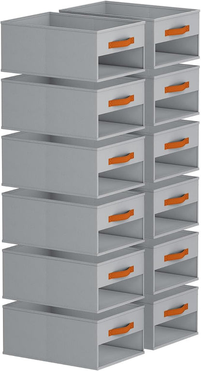 Homsorout Drawer Organizers and Storage - 12 Pack Foldable Pants Organizer with Clear Window & Handles, Fabric Closet Organizer for Clothes, Jeans, Sweaters, Towels, T-shirt, Scarf (Grey)
