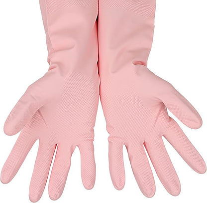 3 Pairs Rubber Cleaning Gloves Latex Free Dishwashing Gloves - 13" Reusable Nitrile Gloves Medium, Green+Pink+Red
