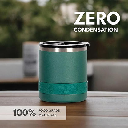 Elemental Recess Lowball Tumbler, 10oz Triple Wall Stainless Steel Cup with Non-Shattered Tritan Lid, Insulated Whiskey Glass, Insulated Coffee Tumbler Mug for Hot & Cold Drinks - Forest Green