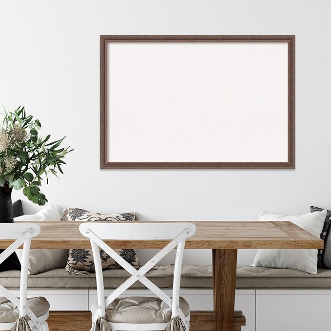 Amanti Art White Cork Board for Wall, 26x38 Vision Board with Brown Wood Frame, Large Corkboard Office Decor for Home Organization, Country Rustic Corkboard Pinboard to Display Items for Home