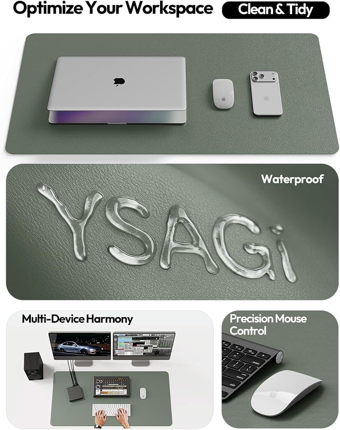 YSAGi Leather Desk Protector, Office Mat, Large Mouse Mat, Non-Slip PU Leather Blotter, Laptop Desk Mat, Waterproof Writing Pad for Office and Home(Dark Green, 40" x 24")