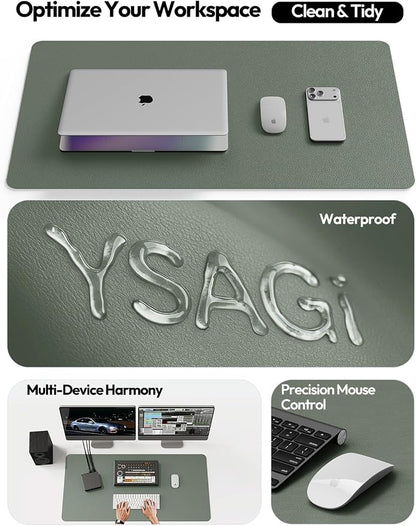 YSAGi Leather Desk Protector, Office Mat, Large Mouse Mat, Non-Slip PU Leather Blotter, Laptop Desk Mat, Waterproof Writing Pad for Office and Home(Dark Green, 40" x 24")