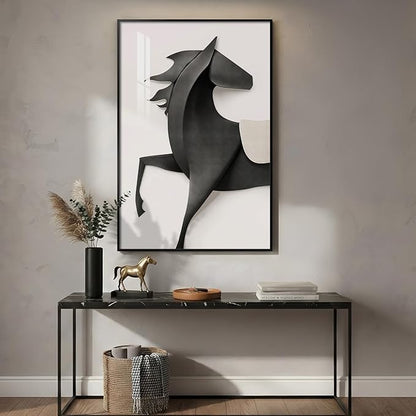 Framed Modern Black and White Horse Wall Art, Contemporary Animal Prints Paintings Artwork for Walls, Minimalist Elegant Horse Pictures for Living Room Dining Bedroom Home Office Wall Decor 24x36 In