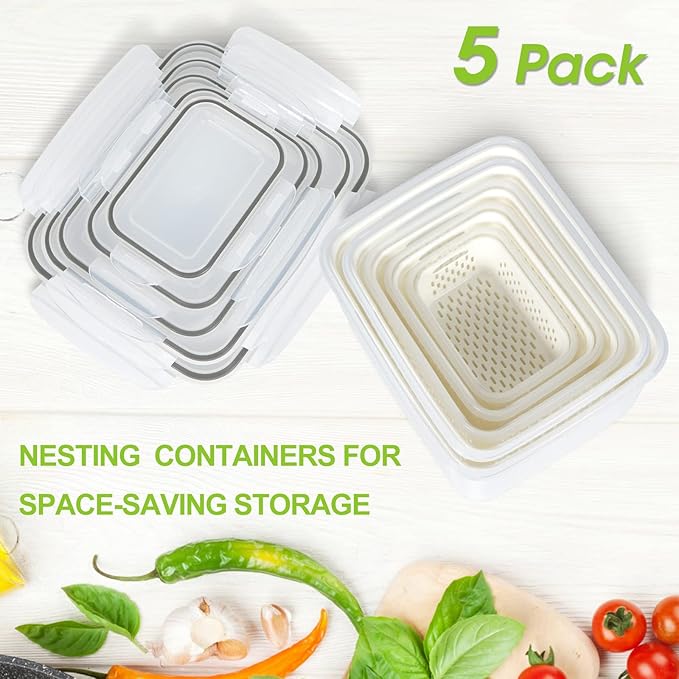 Fruit Storage Containers for Fridge, 10 Pieces Produce Vegetable Saver with Drain Colanders - Refrigerator Organizer for Lettuce Keepers Berry Container