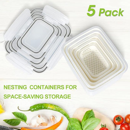 Fruit Storage Containers for Fridge, 10 Pieces Produce Vegetable Saver with Drain Colanders - Refrigerator Organizer for Lettuce Keepers Berry Container