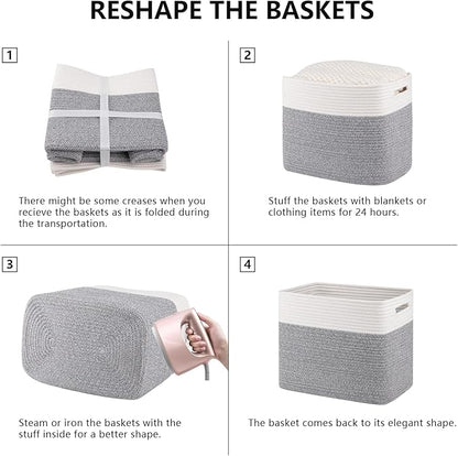 OIAHOMY Storage baskets for Shelf, Toy Storage Basket, Collapsible Storage Bins, Blanket Basket Living Room, Closet Storage for Bedroom, 16.5 x 13 x 12 Inches-Pack of 2-Brown