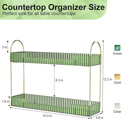 GTI Narrow Bathroom Organizers and Storage, 2 Tier Rectangle Makeup Counter Organizer, Perfume Cosmetics Skincare Vanity Organizers, Dresser Countertop Organizer for Women (Green)