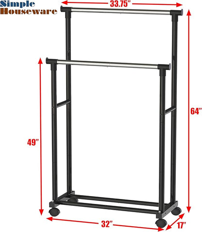 Simple Houseware Double Rod Portable Clothing Hanging Garment Rack