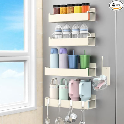 HuggieGems Magnetic Water Bottle Holder for Refrigerator, Cup Holder Organizer for Stanley and Tumbler for Kitchen, 4 Pack, Cream White