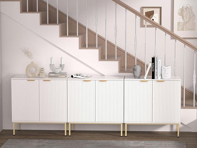 Fluted Sideboard, Buffet Cabinet with Storage, Wooden with Doors and Shelves,Accent Cabinet for Living Dining Room, Entryway