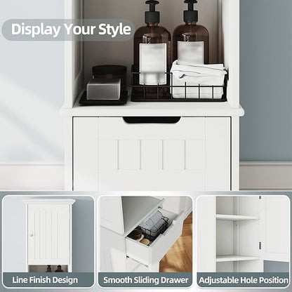 ChooChoo 67" Tall Bathroom Storage Cabinet Freestanding with Adjustable Shelves, Narrow Storage Linen Cabinet with 2 Doors and 1 Drawers for Bathroom, Living Room, Kitchen, White