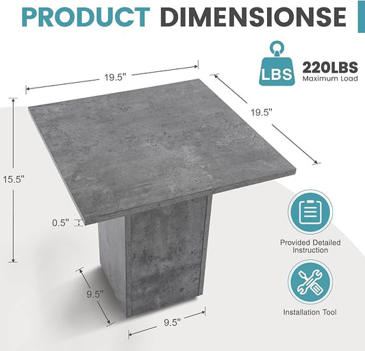 HNY Small Square Side Table Grey Wood Bedside Table 20" Modern End Table Concrete Texture Finish for Living Room, Reception Room, Home Office,Industrial Minimalist