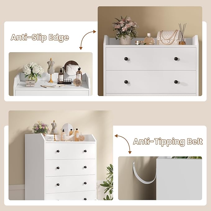 ADORNEVE 5 Drawer Dresser for Bedroom,Tall White Chest of Drawers,Large Modern Vertical Dresser for Living Room,Hallway, Closet