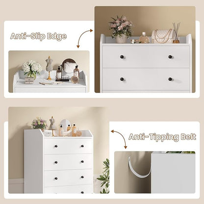 ADORNEVE 5 Drawer Dresser for Bedroom,Tall White Chest of Drawers,Large Modern Vertical Dresser for Living Room,Hallway, Closet