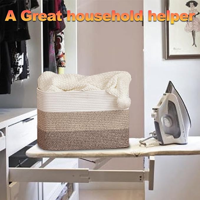 Gradient Brown Woven Rectangle Baskets - 2 Pack for Closet, Shelves, Living Room, Nursery & Laundry Storage
