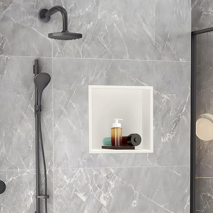 SaniteModar Shower Niche, Stainless Steel Shower Niche 12" X 12" No Tile Needed, Recessed for Bathroom Storage, Warm White (Warm White, 12x12)