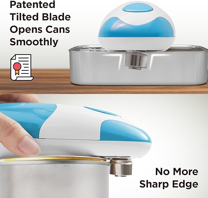 Kitchen Mama Auto Electric Can Opener: Open Your Cans with A Simple Press of Button - Automatic, Hands Free, Smooth Edge, Food-Safe, Battery Operated, YES YOU CAN (Sky Blue)