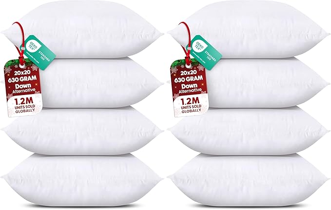 Utopia Bedding Throw Pillows (Set of 4, White), 20 x 20 Inches Pillows for Sofa, Bed and Couch Decorative Stuffer Pillow (Pack of 2)
