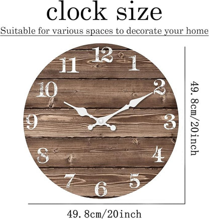 XFM Large Wall Clocks for Cafes 20 Inch Wood Wall Clock Battery Operated Brown Vintage Wall Clock Non Ticking Farmhouse Clock (No Solid Wood, it is with MDF Material)