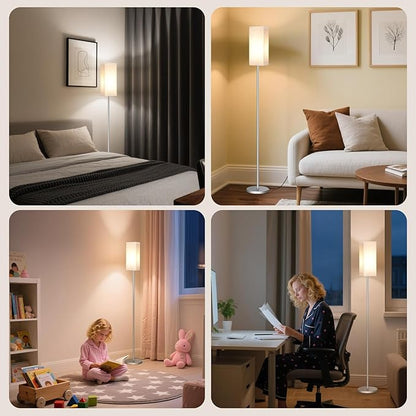 2Pack Floor Lamp, Pole with Foot Switch, Modern Standing Lamp Lamp, Minimalist Freestanding Lamp (Bulb Not Included), for Living Room, Bedroom Office ETL Listed, Silver and Beige SE07LDP205