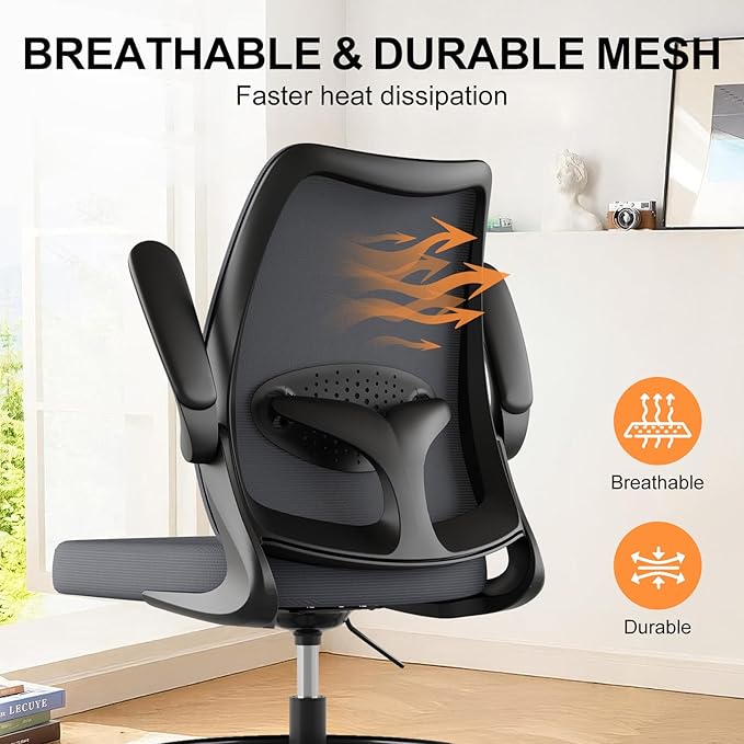 Tall Drafting Chair Ergonomic Home Office Desks Chairs Standing Desk Chair with Flip-up Armrests Adjustable Height Breathable Mesh Office Chair with Lumbar Support and Adjustable Footrest Ring Grey