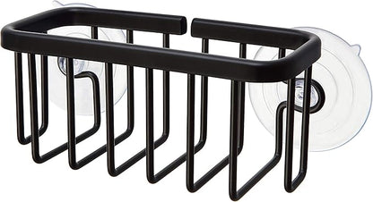 SunnyPoint NeverRust Kitchen & Bathroom Sink Caddy for Sponges, Scrubbers, Soap, 6" x 2.5" x 2.65", with Adhesive Mount - Additional Suction Cup Included –Aluminum (Black)