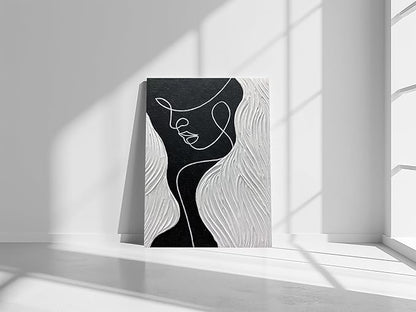 moshinart 24 x 36in Hand-Painted Oil Painting 3D Texture Black White Grey Modern Minimalist Black Abstract Wall Art, Home Office Wall Decoration Human Face