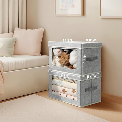 Homsorout Foldable Storage Bin with Lid - Closet Storage Organizer with Window, Storage Bins with Lids for Clothes, Fabric Storage Baskets for Shelves, Bedroom, Dorm, Light Grey, 4 Pack