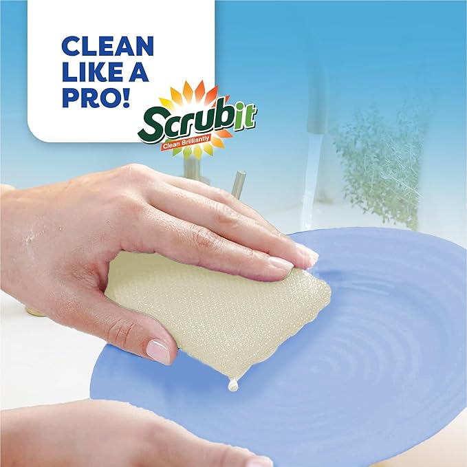 24 Pack Scrub Sponges Kitchen By SCRUBIT, Multi-Purpose Scouring Pads, Non-Scratch Cleaning Sponges for Dishes, Pots & Non-Stick Cookware - Long Lasting Dish Scrubbers for Kitchen, Bathroom & More