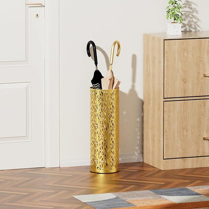 Metal Round Umbrella Stand Rack,Free Standing Umbrella Holder Bin, Canes Walking Sticks Holder for Entryway, Home, Office,Gold