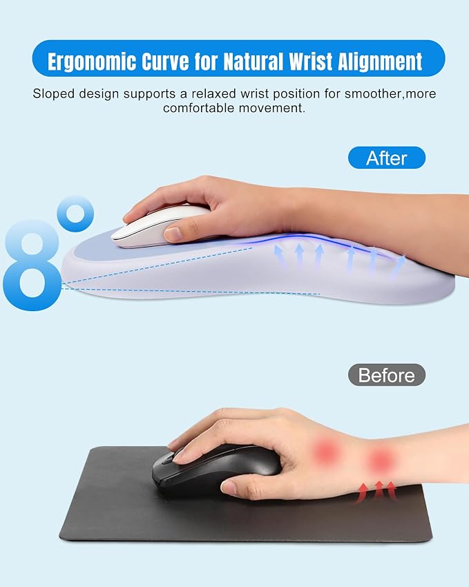 Ergonomic Mouse Pad with Wrist Rest, Slope Design Memory Foam Support, Smooth Lycra Surface, Non-Slip PU Base, Comfortable Mouse Mat for Office, Home, Computer Desk