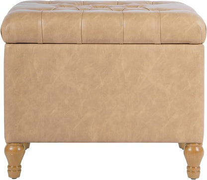 Spatial Order Home Decor | Upholstered Button Tufted Storage Ottoman | Hinged Lid Ottoman with Storage for Living Room & Bedroom | Decorative Home Furniture (Sand Faux Leather)