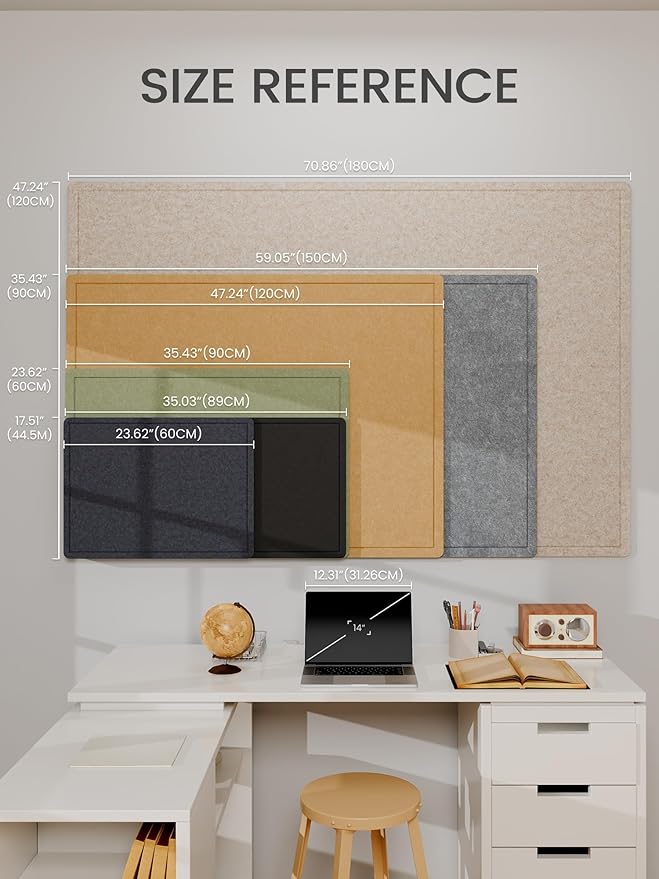 Fluxynara Large Bulletin Board, 47.2" x 35.4" Cork Board Alternative with 24 Safe Removable Adhesive Tabs, Foldable Felt Pin Board for Home Office, Classroom, Bedroom,Entryway for Walls— Oatmeal