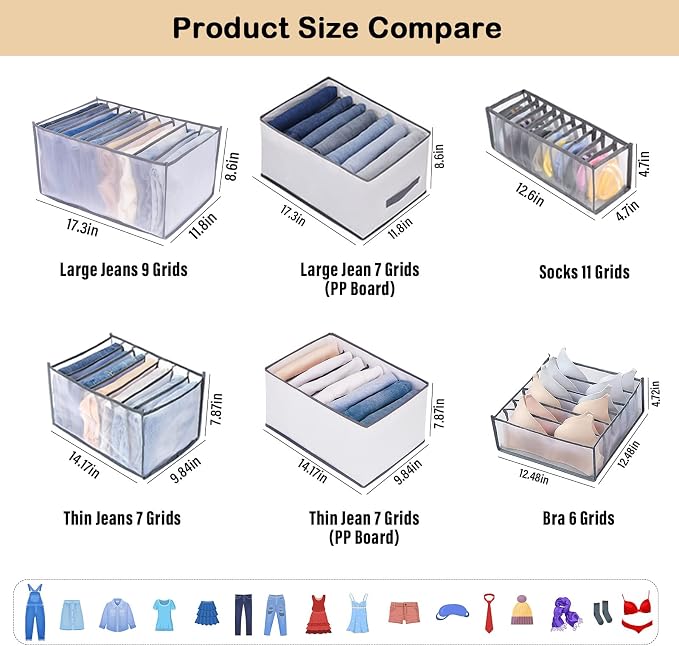 TIGARI Wardrobe Clothes Organizer, Small Underwear Organizer, Drawers Organizer for Clothes, Compartment Storage Box for Bedroom Dorm Room(Gray)
