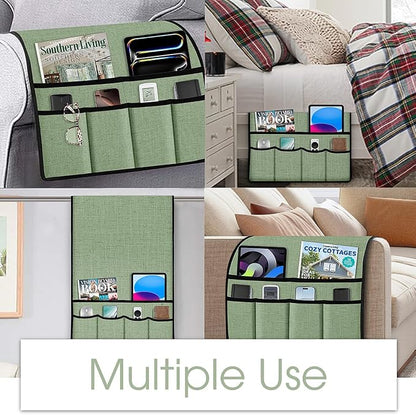 Joywell Armrest Organizer Remote Holder for Recliner Armchair Caddy Couch Sofa Arm Chair Caddie with 6 Pocket Storage for Magazine, iPad, Phone,Light Sage