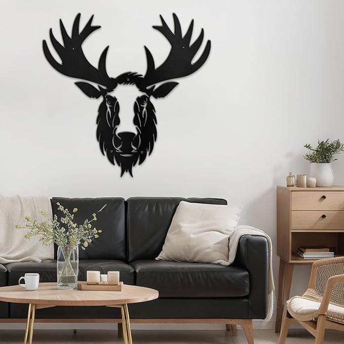 SIGNLEADER Metal Wall Art Decor Deer Minimalist Modern Abstract Wall Sculpture Hangings Home Decoration for Living Room, Bedroom, Bathroom, Kitchen, Outdoor - 30" Black