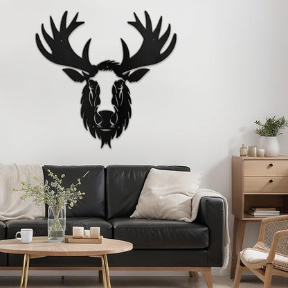 SIGNLEADER Metal Wall Art Decor Deer Minimalist Modern Abstract Wall Sculpture Hangings Home Decoration for Living Room, Bedroom, Bathroom, Kitchen, Outdoor - 30" Black