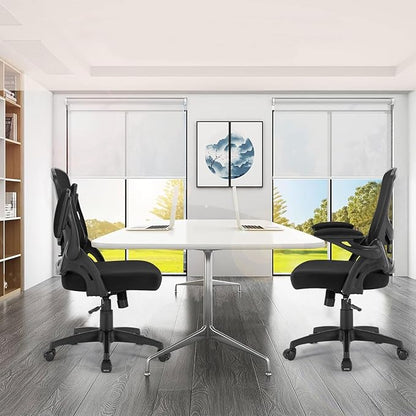 Office Chair Ergonomic, Comfy Desk Chair with Flip up Arms, Mesh Computer Chair with Adjustable Lumbar Support, Home Office Chairs 300 Lbs Capacity