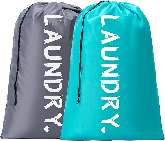 2 Pack 28" x 40"Travel Laundry Bag, Machine Washable Dirty Clothes Organizer with Drawstring,Large Enough to Hold 4 Loads of Laundry, Easy Fit a Laundry Hamper or Basket Travel Essentials