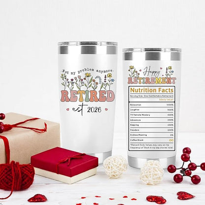 Retired Gifts for Women – Retired 2026 Not My Problem Anymore Tumbler with Card, Funny Gifts for Retirees, Farewell Gift Ideas for Women Coworkers, Bosses, Teachers, Nurses