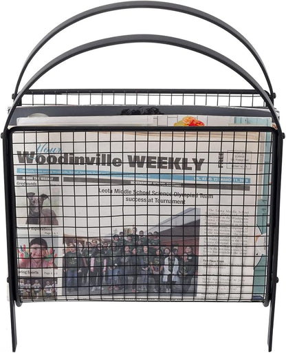 MyGift Mid-Century Design Magazine Rack, Matte Black Tone Metal Mesh Freestanding Magazine Organizer Holder Sling