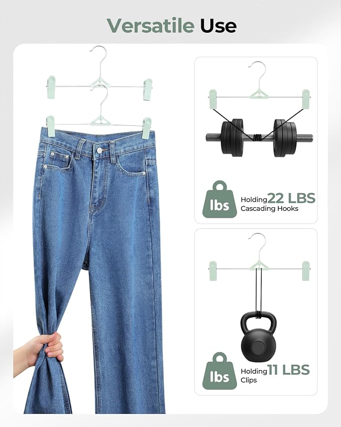 Northern Brothers Space Saving Pants Hangers with Clips, 50 Pack, Green, Plastic