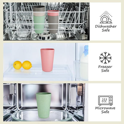 Premium Wheat Straw Cups 20 oz Set of 8 Alternative to Plastic Cups Reusable Unbreakable Drinking Cup Dishwasher Safe Water Glasses Tumblers, INS