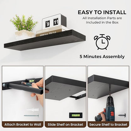 Dreamland 72 Inches Floating Shelves for Wall, 9.8" Deep Long Floating Shelves Set of 1, Large Display & Storage Shelf, Wall Shelf for Bathroom Bedroom Living Room Kitchen Office, Black