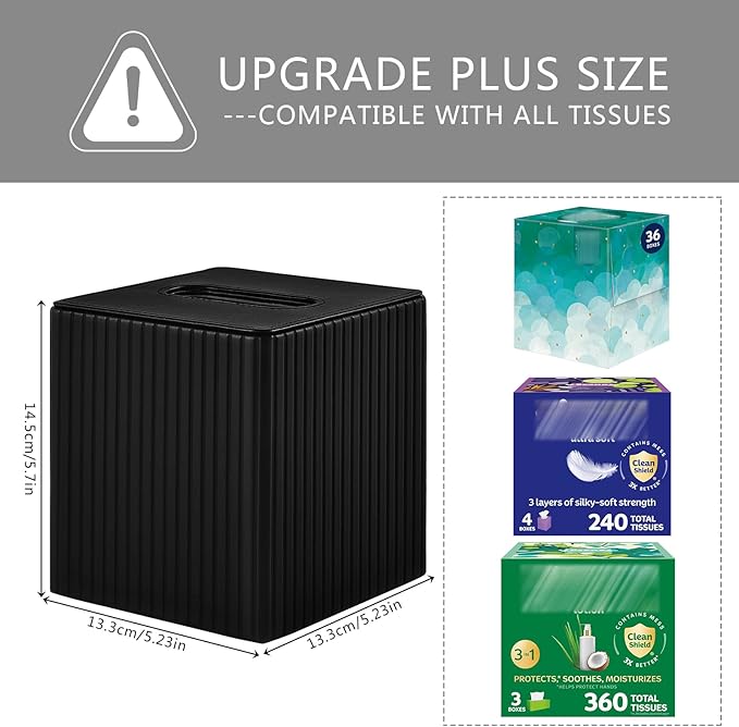 XNONE PU Leather Tissue Box Cover Square Tissue Box Holder for Bathroom Vanity Countertop Night Stands Bedroom Office Desk,Modern Tissue Decorative Organizer with Magnetic Closure (Black)
