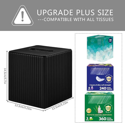 XNONE PU Leather Tissue Box Cover Square Tissue Box Holder for Bathroom Vanity Countertop Night Stands Bedroom Office Desk,Modern Tissue Decorative Organizer with Magnetic Closure (Black)
