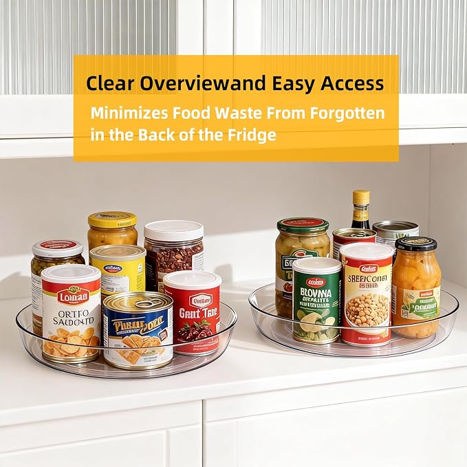 8 Pack Lazy Susan 10 inch Turntable for Spice Organization | Clear BPA-Free Plastic Rotating Organizer for Kitchen Cabinet, Pantry, Countertop, Fridge | 360-Degree Rotating Base